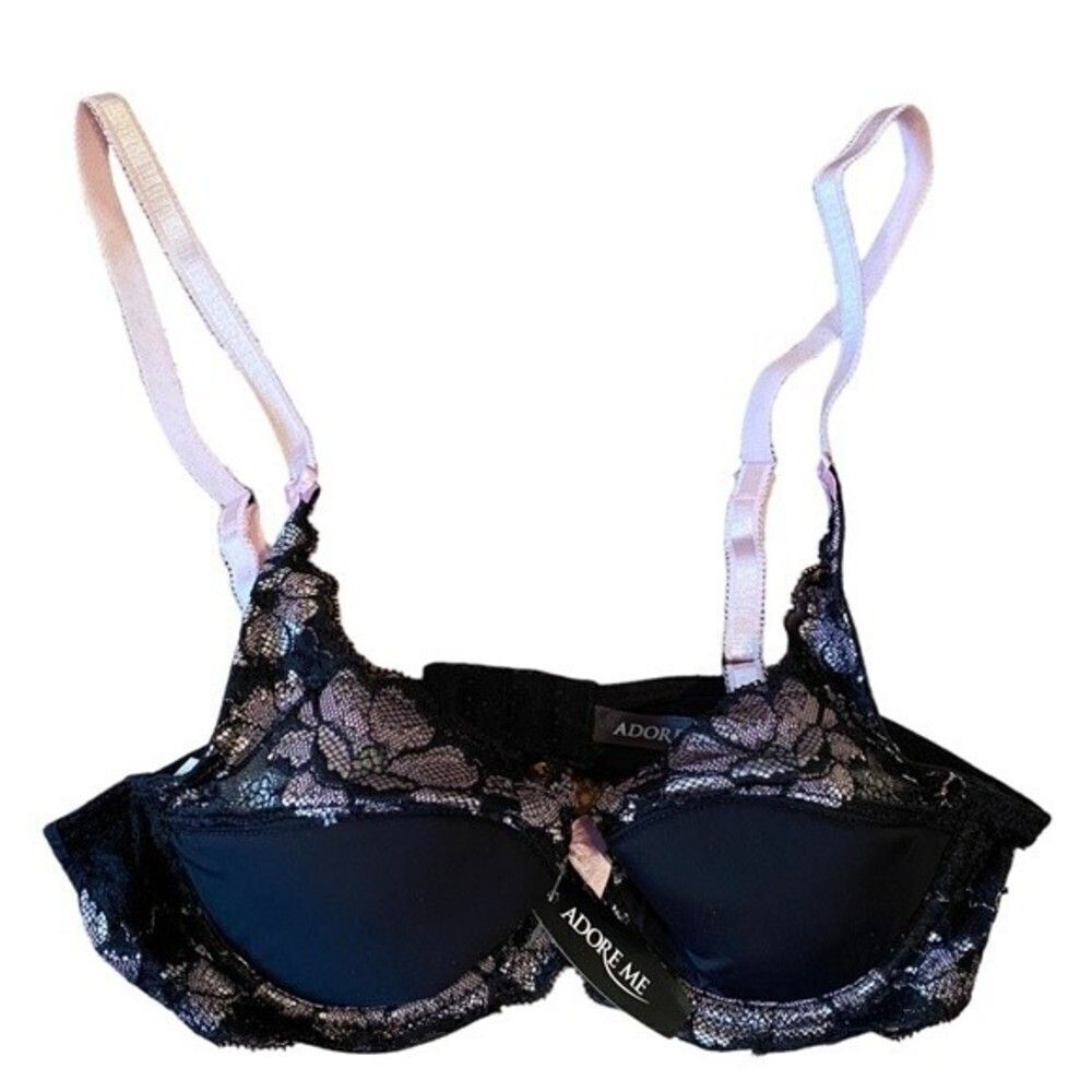 Adore Me 32B Black/ Sweet Lilac Push-up Bra NWT